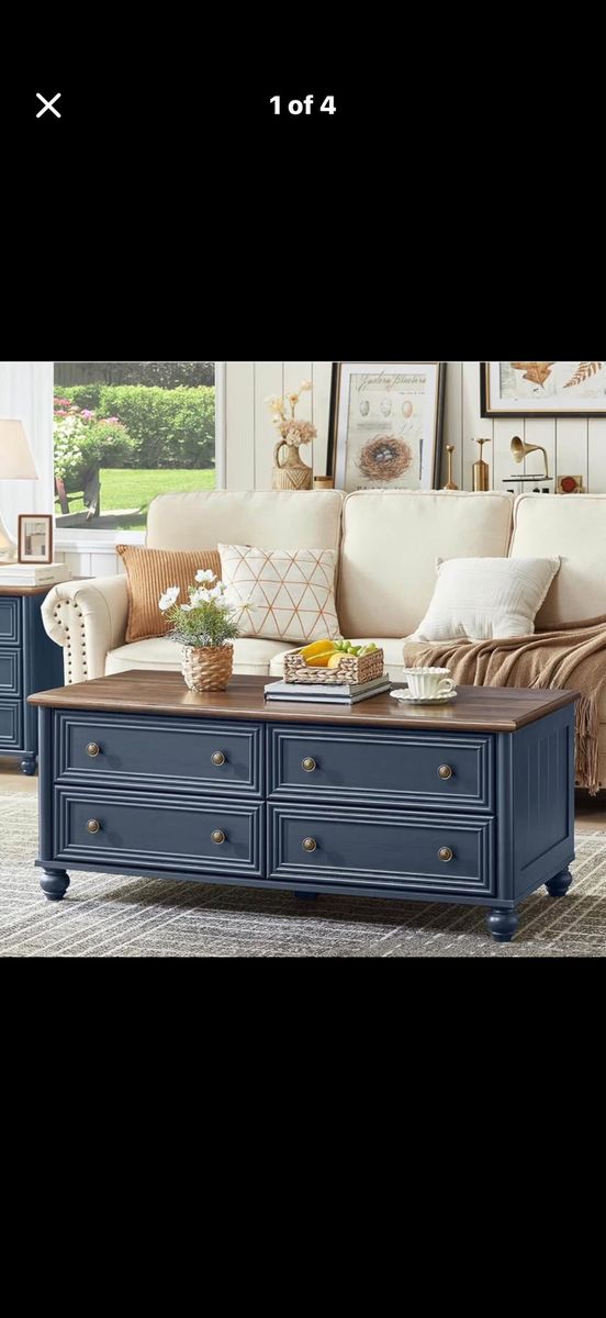 RWYHG (Blue) 48" Farmhouse Lift-Top Coffee Table with Storage.
