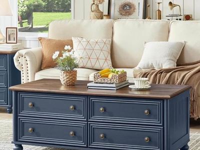 RWYHG (Blue) 48" Farmhouse Lift-Top Coffee Table with Storage.