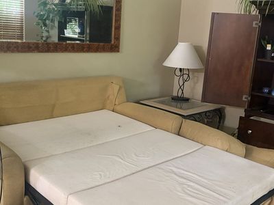 Free Convertible Sofa Sleeper Couch - Yellow/Beige Pull-out Bed