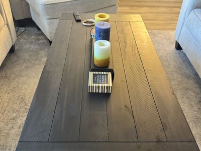 Rustic Farmhouse Coffee Table - Solid Wood Black Finish, Sturdy Crossbar Design