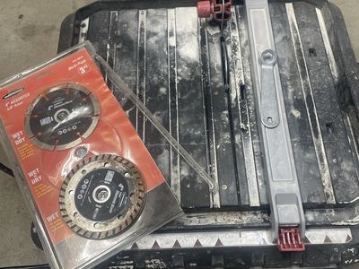 Drill Master 4-1/2" Tile Saw with Wet Tray & Diamond Blades - Used Power Tool