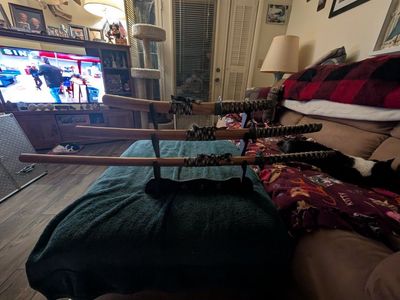 3 Decorative Japanese Katana Sword with Wooden Sheaths & Stand