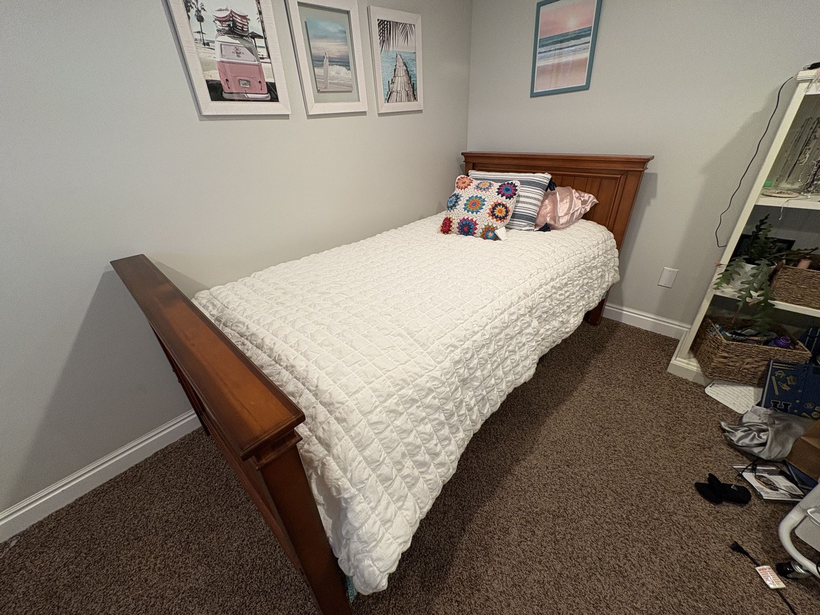 Wood Bunk Beds with Ladder, Guard Rails, and Under Bed Sliding Drawer