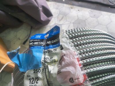 MC Metal Clad Armored Cable, 250ft, Size 12/2 Solid - for Electrical Wiring