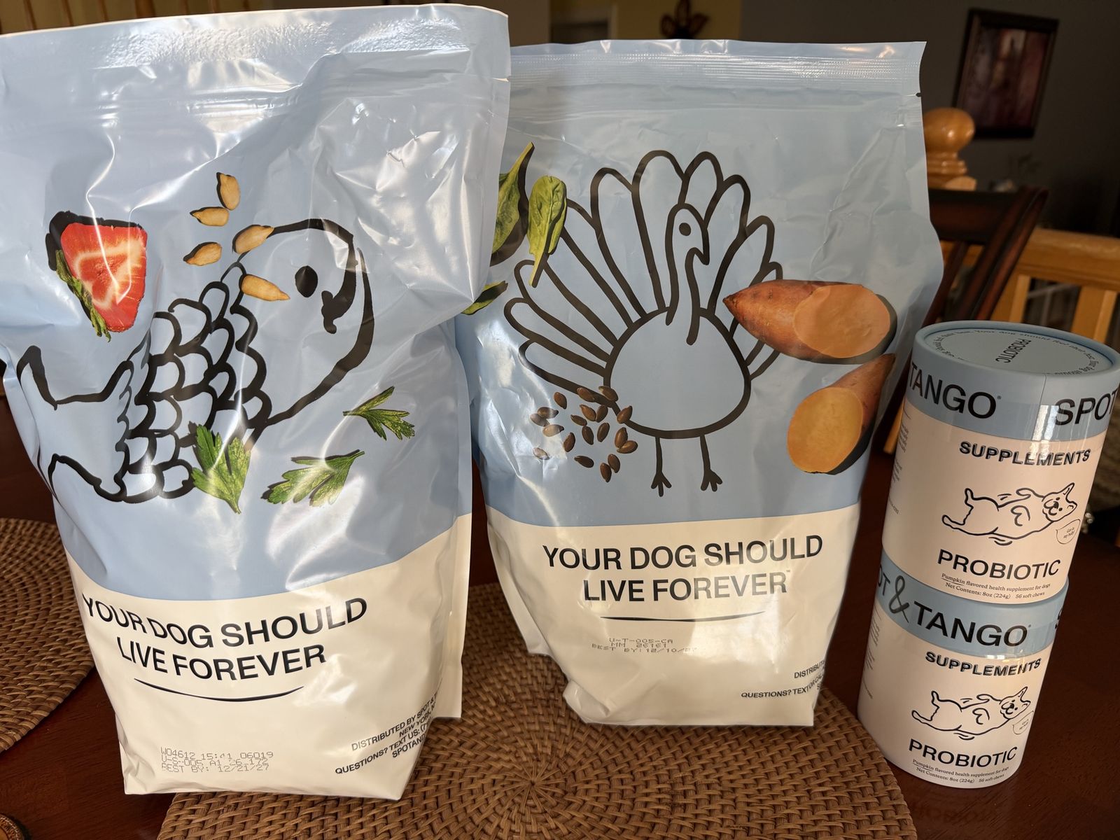 Premium Spot & Tango Dog Food Bags and Probiotic Supplements Bundle. New unopened.