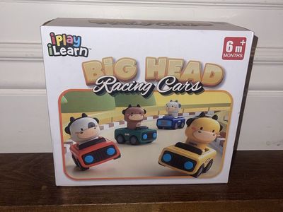 New! iPlay iLearn Big Head Racing Cars Press & Go 4pc Baby Car Set Multicolor
