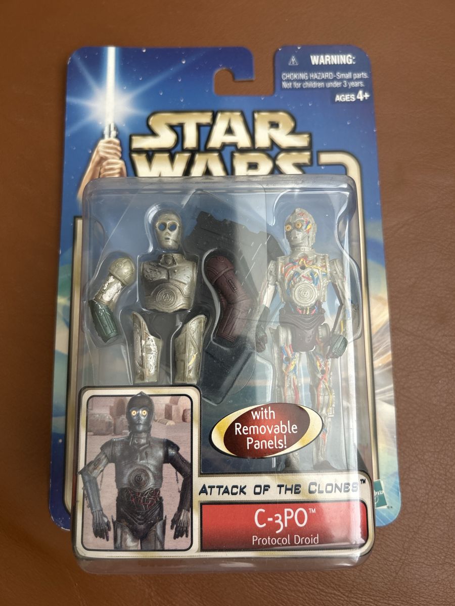 Star Wars Attack of the Clones C-3PO Protocol Droid Action Figure with Removable Panels Blue Card