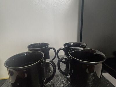 4 Black Ceramic Coffee Mugs