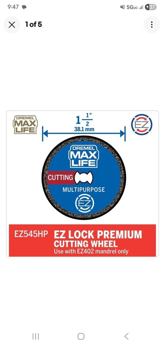 Dremel EZ545HP Max Life EZ Lock Premium Cutting Wheel, 1-1/2" Multipurpose, Use with EZ402 Mandrel