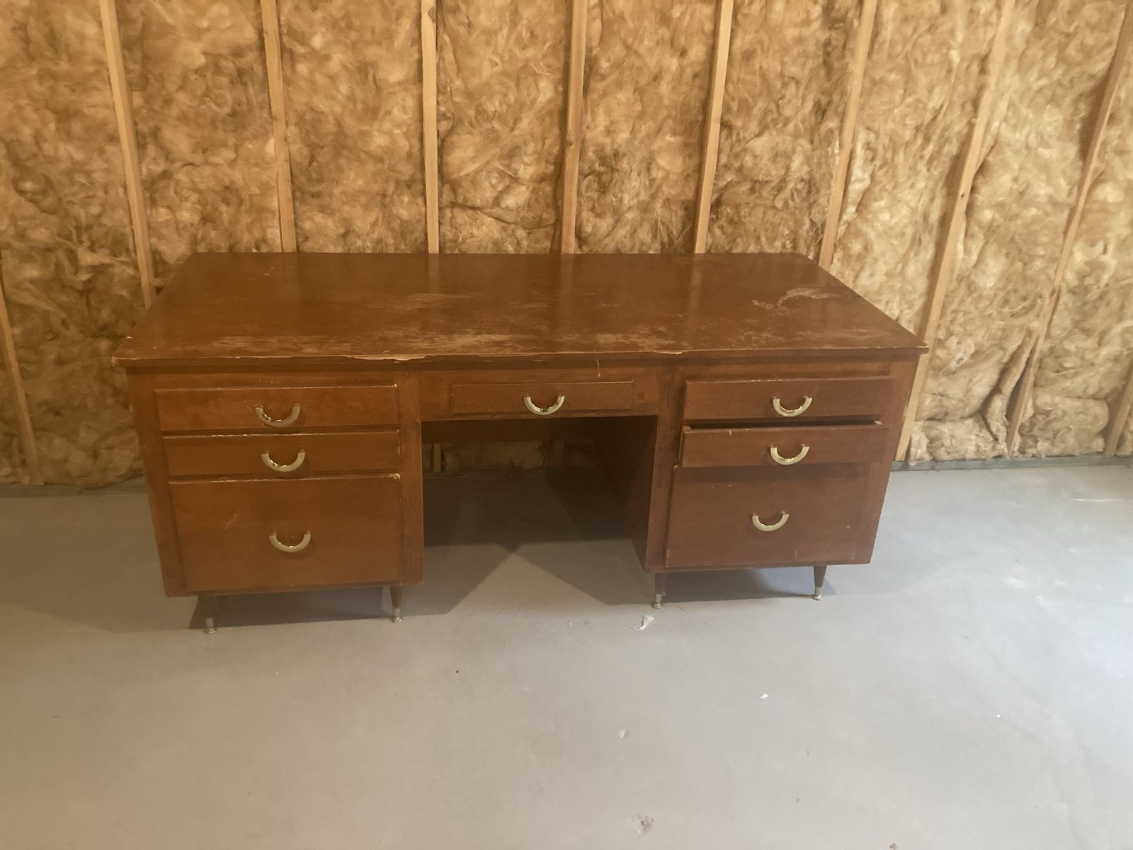 Vintage Solid Wood 7-Drawer Executive Desk