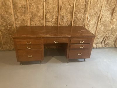 Vintage Solid Wood 7-Drawer Executive Desk