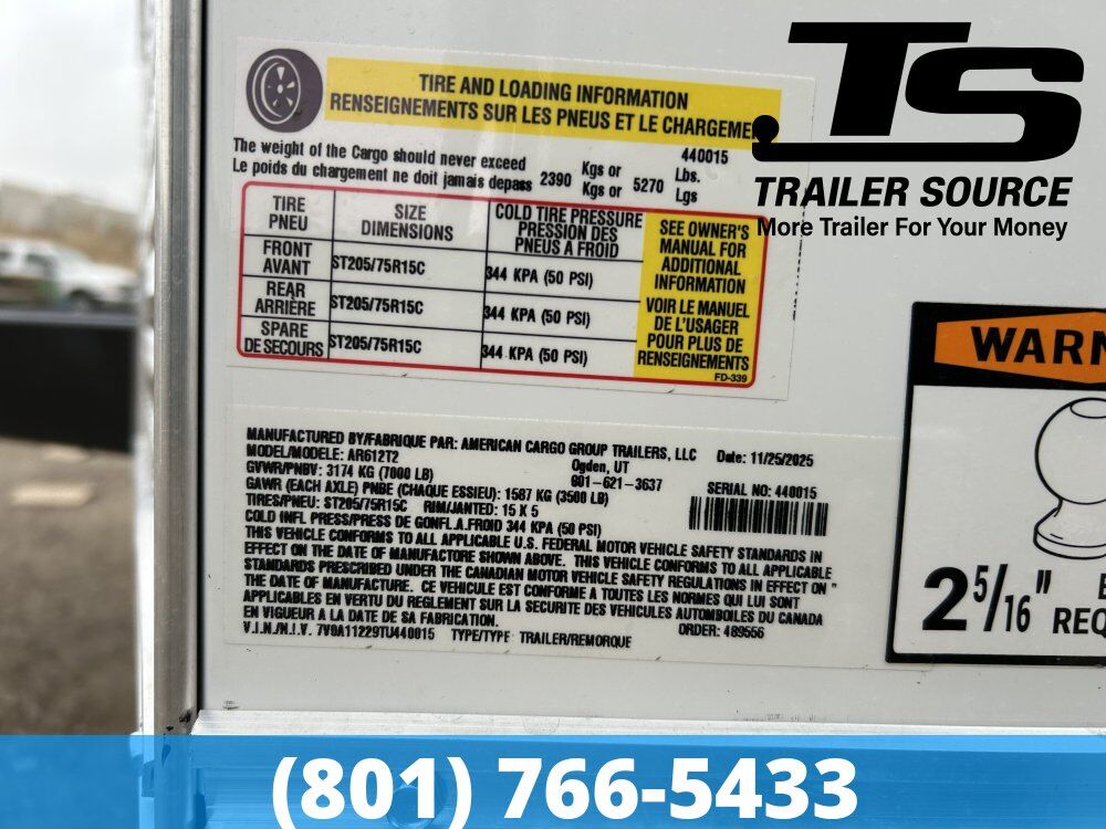 6x12 American Hauler Arrow Enclosed Cargo Trailer - 6'6" Interior - 7K GVWR -