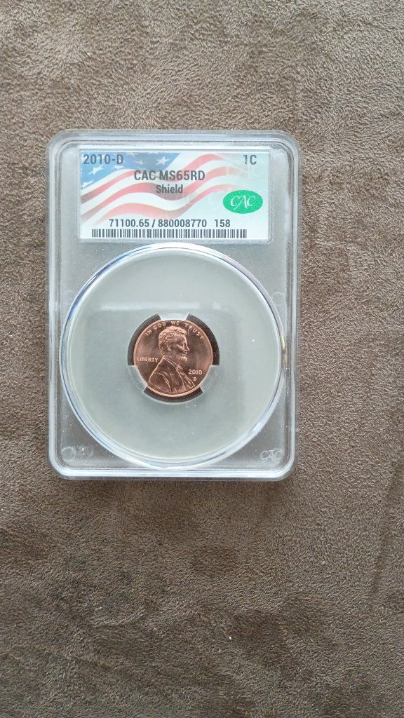 2010-D Lincoln Shield Cent 1C CAC MS65RD Graded Penny Coin