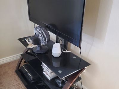 Black Glass and Wood TV Stand - Multi-Tier Media Console