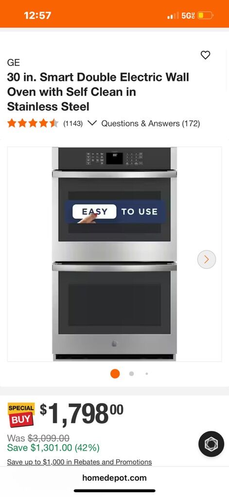 GE JTD3000SNSS Double Oven Stainless 30