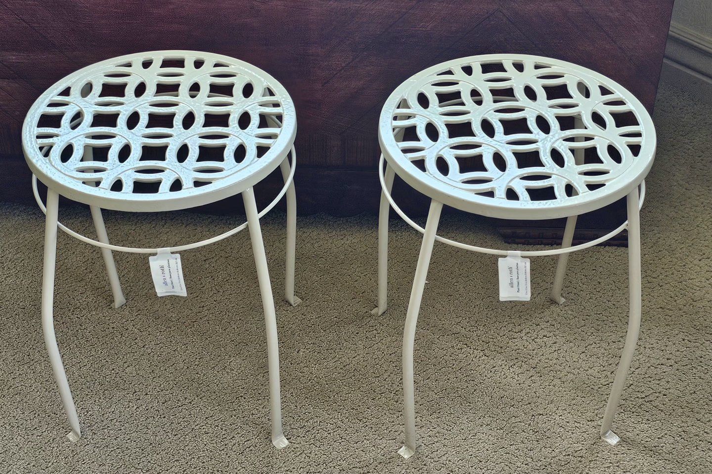 Allen + Roth White Round Metal Patio Plant Stands - Set of 2 15"Tall 12" Diameter