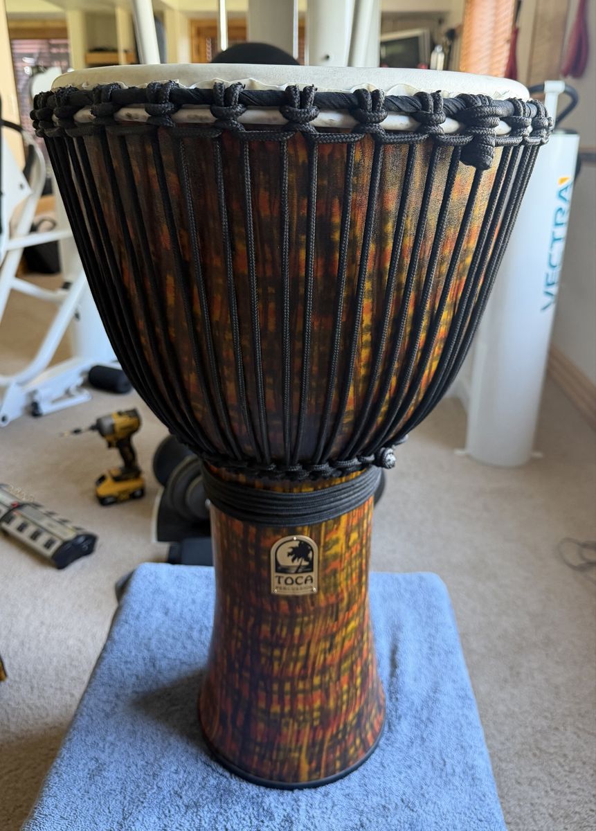 Toca Freestyle 12" Rope-Tuned Djembe w/ Natural Goatskin Head & Matching Backpack Bag