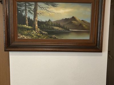 Vintage Gary Cary Oil on Canvas: Textured Mountain Lake Landscape (32x29.5" framed)