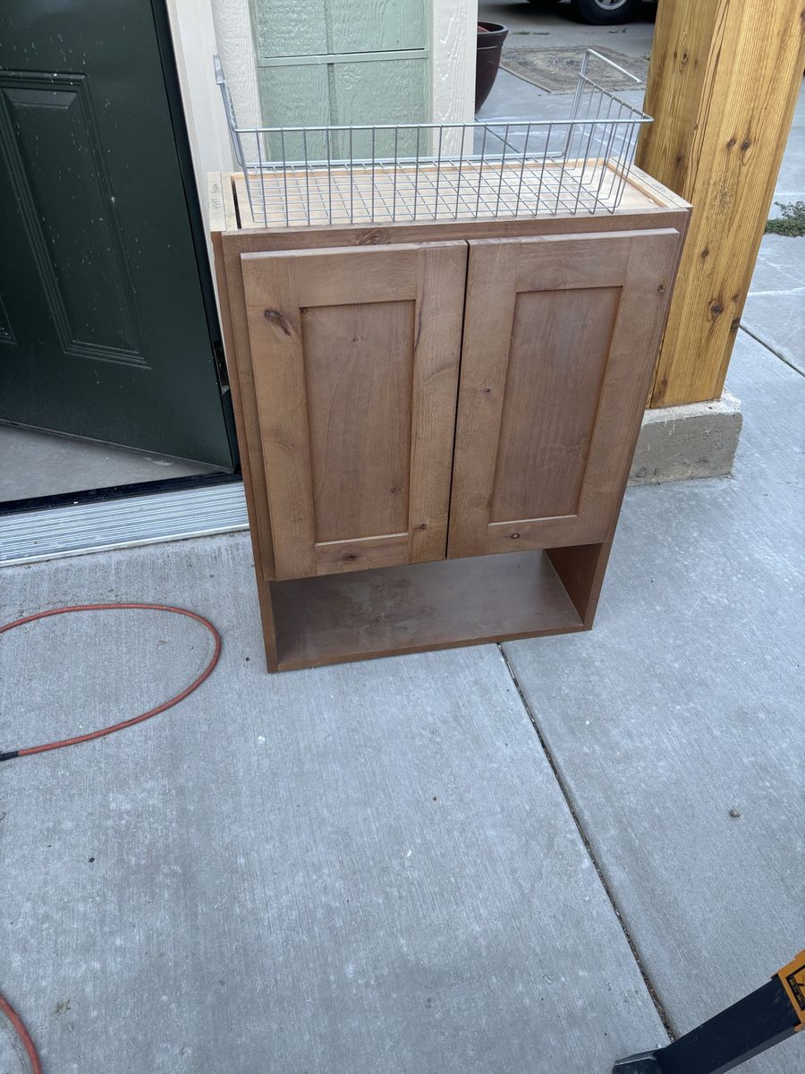 Wooden Wall Cabinet with Storage Basket - 32" Tall