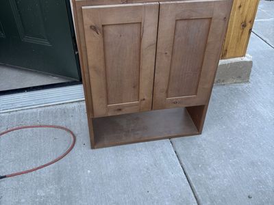 Wooden Wall Cabinet with Storage Basket - 32" Tall