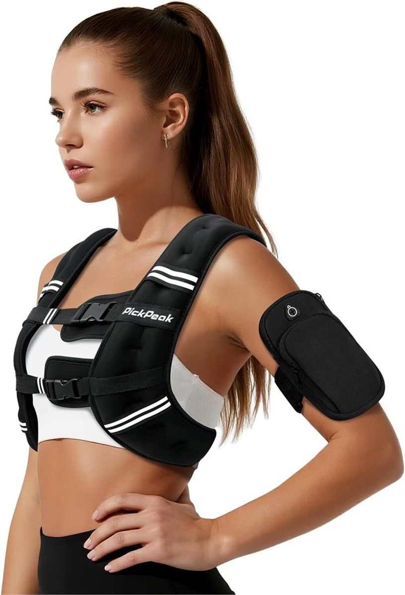 Weighted Vest 30lb with Adjustable Buckle Detachable Phone Pouch for Running Workout