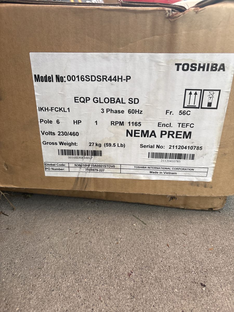 Toshiba 3 phase 230V 460V 6 hp Motor 