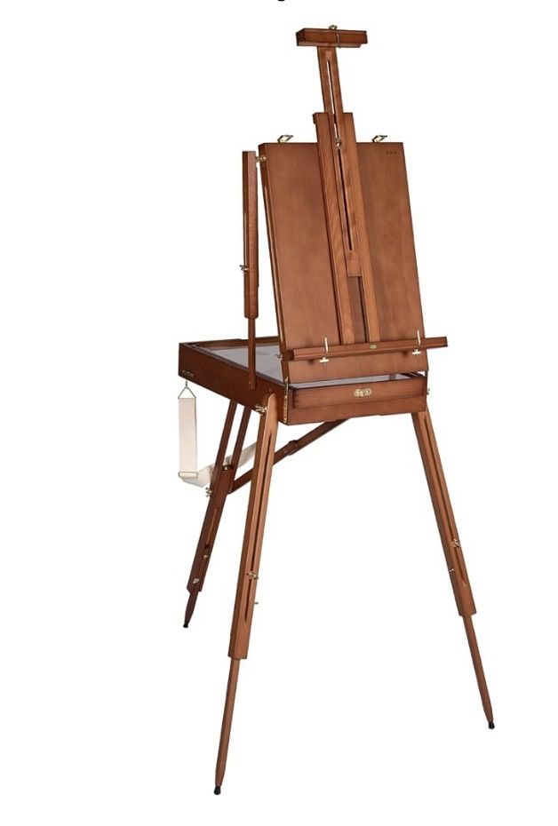 U.S. Art Supply Large Walnut French Easel, Adjustable Plein Air Wooden Box