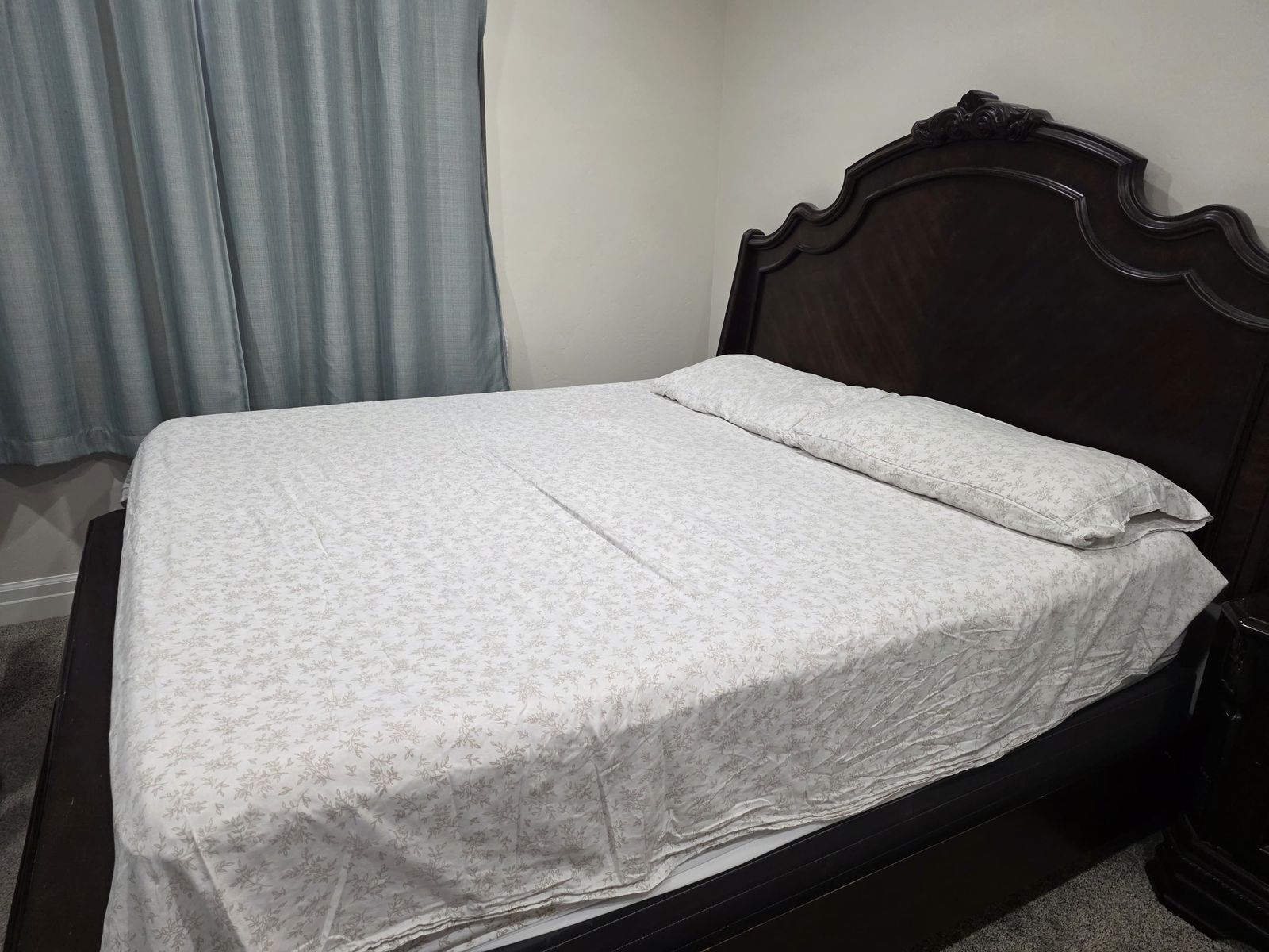 King Bed Frame + Mattress- Elegant Dark Wood