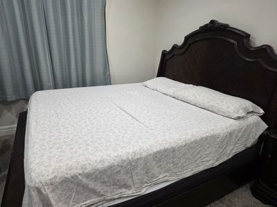 King Bed Frame + Mattress- Elegant Dark Wood