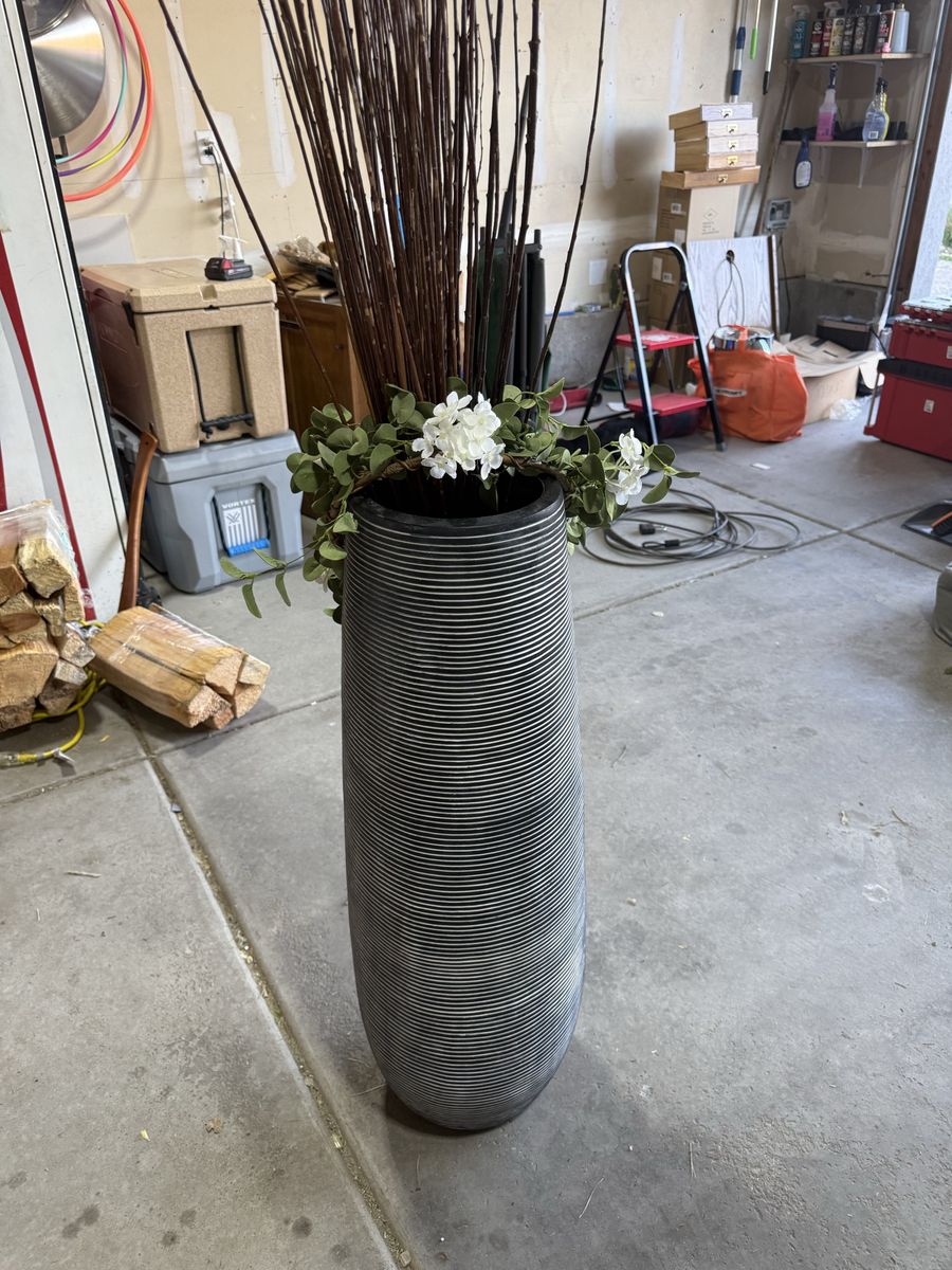Decorative Floor Vase with Branches and Floral Garland