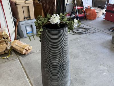 Decorative Floor Vase with Branches and Floral Garland
