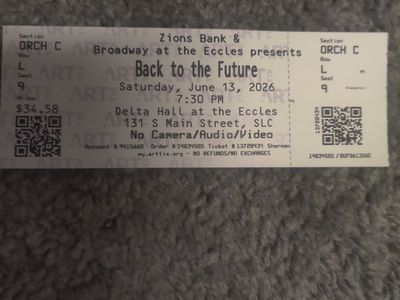 BROADWAY PLAY "BACK TO THE FUTURE" TONIGHT ONLY AT 7:30