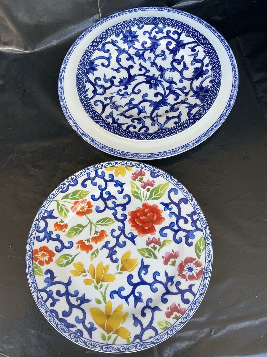 Lauren by Ralph Lauren Dinner Plates - Set of 3, Blue & White and Floral Patterns