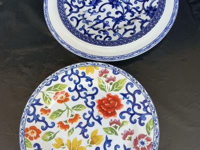Lauren by Ralph Lauren Dinner Plates - Set of 3, Blue & White and Floral Patterns