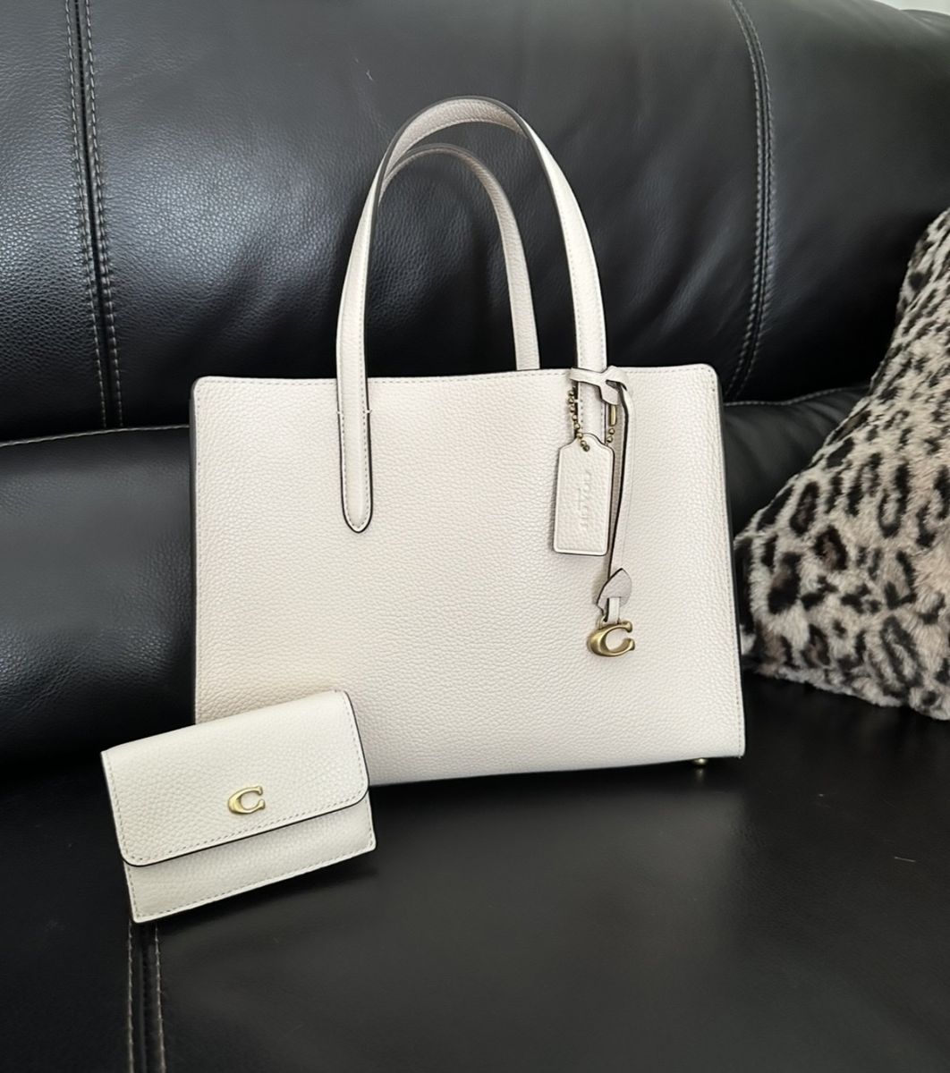 Coach Gallery Tote & Small Wallet Set - Chalk White Pebbled Leather - NWT Condition