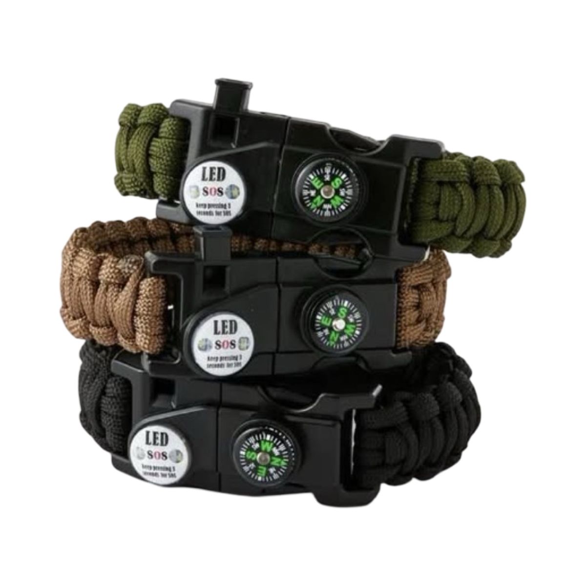 Outdoor Survival Paracord Bracelet Set with Compass, LED SOS Light & Whistle