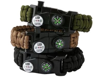 Outdoor Survival Paracord Bracelet Set with Compass, LED SOS Light & Whistle