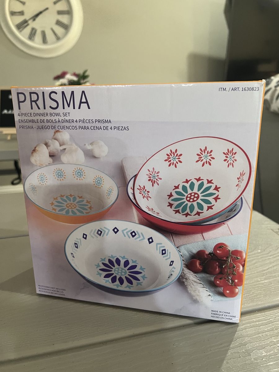 NEW-4 SETS-Baum Prisma 4-Piece Stoneware Dinner Bowl Set 8 Inch Multi Pattern Bowls