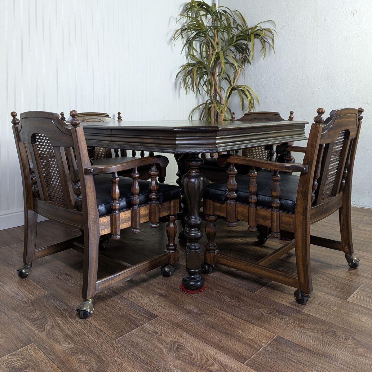 Vintage Jacobean Game / Dining Table w/ 4 Chairs