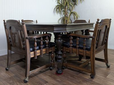 Vintage Jacobean Game / Dining Table w/ 4 Chairs