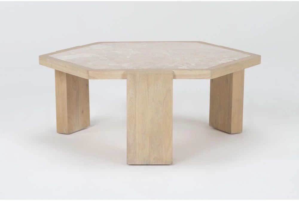 Voyage Natural 41" Wide Hexagonal Marble Top & Wood Base Coffee  Table By Nate Berkus + Jeremiah Brent
