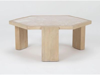 Voyage Natural 41" Wide Hexagonal Marble Top & Wood Base Coffee Table By Nate Berkus + Jeremiah Brent