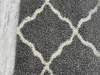 Large Gray & White Geometric Shag Area Rug - 100" x 146" Living Room Carpet