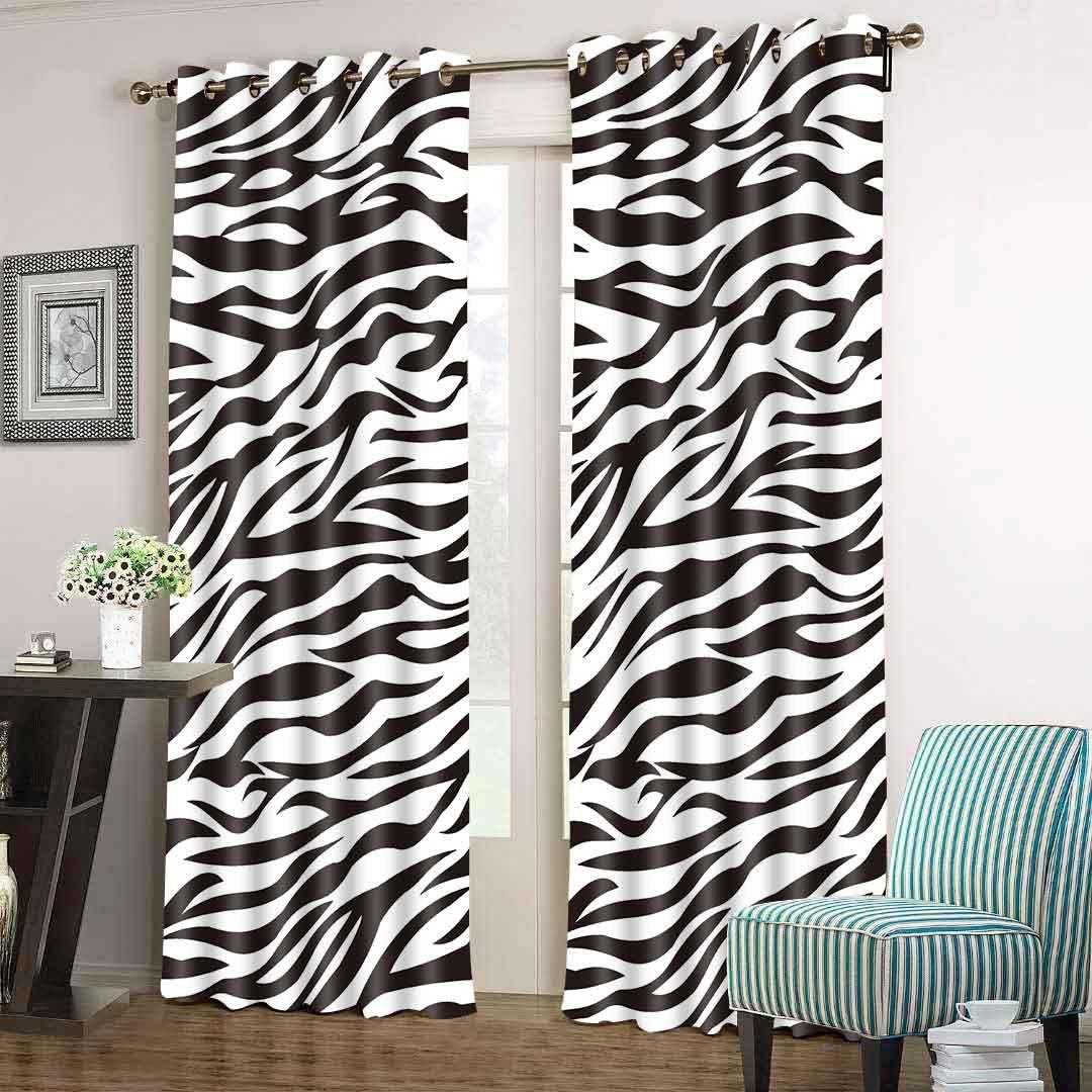Zebra Print Blackout Curtains - 2 Panels, Black & White, Grommet Top