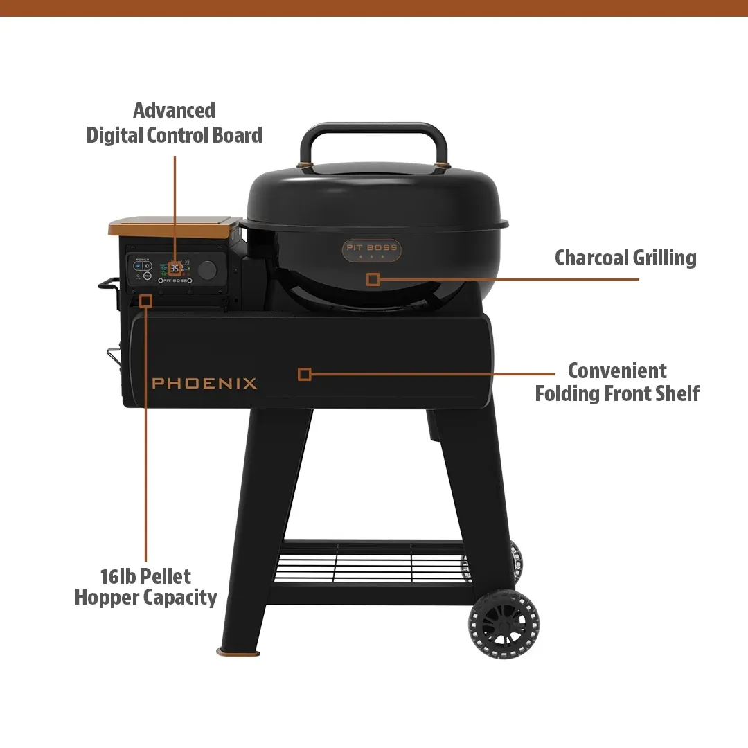 Brand new Pit Boss Pellet Grill, Phoenix 375 Square Inch Kettle Grill with Charcoal Insert, Onyx Series.