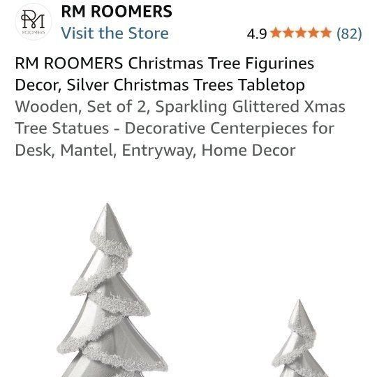 New RM ROOMERS Silver Wooden Christmas Tree Figurines with Glitter Edges, Set of 2