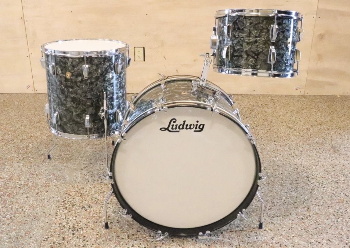 Ludwig Super Classic 3pc Drum Set Kit Black Diamond Pearl Vintage 1960's
