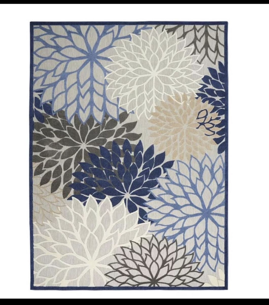 Nourison Aloha Dahlia Floral Indoor Outdoor Area Rug 5' x 7.5' Blue Multi