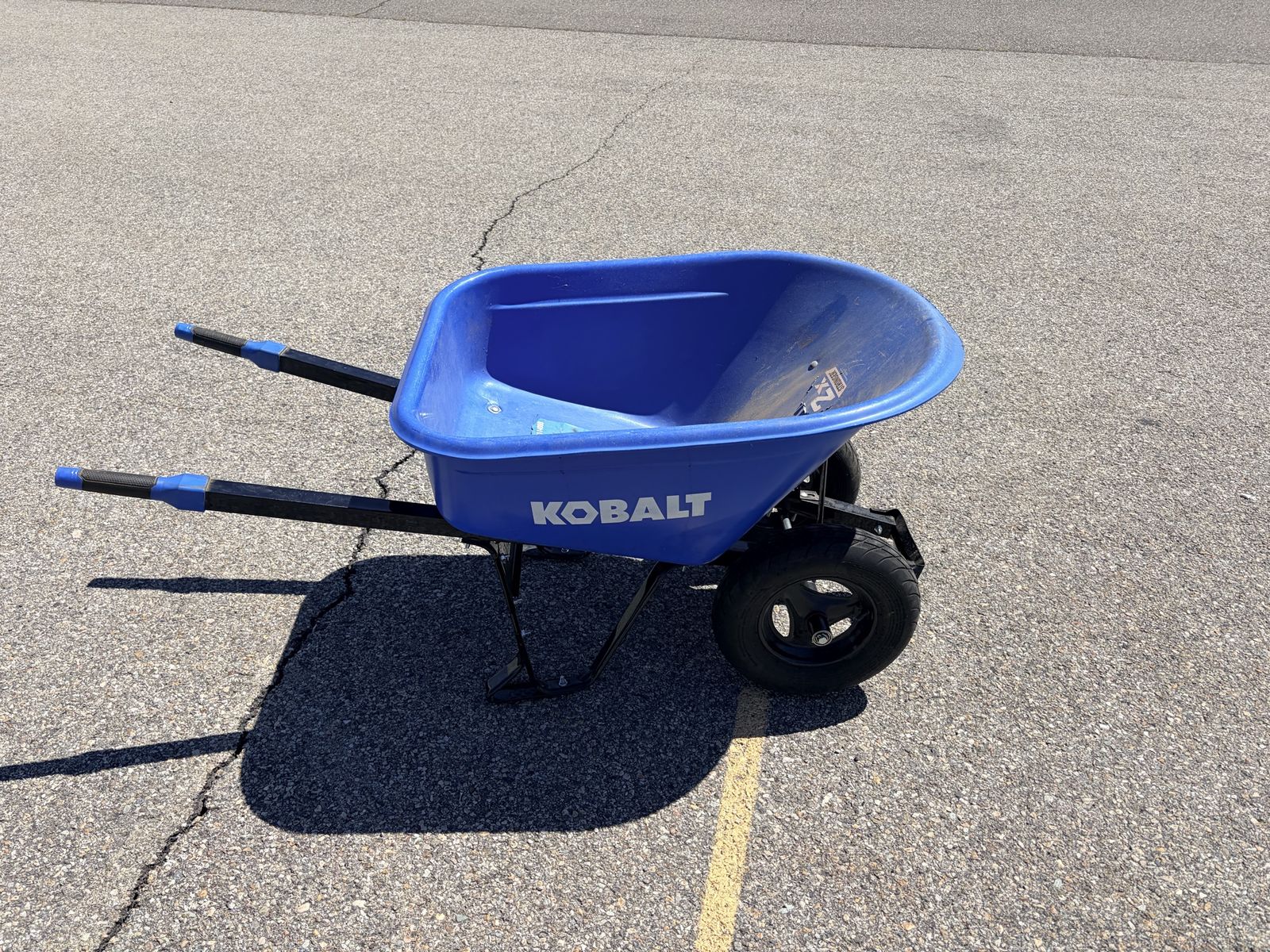 KOBALT 7 cu. ft. High-Density Poly Wheelbarrow - Blue, Dual Wheel Design