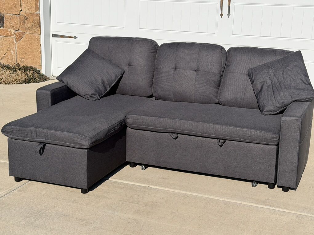 Grey Reversible Sofa Sleeper Pull Out Bed Couch